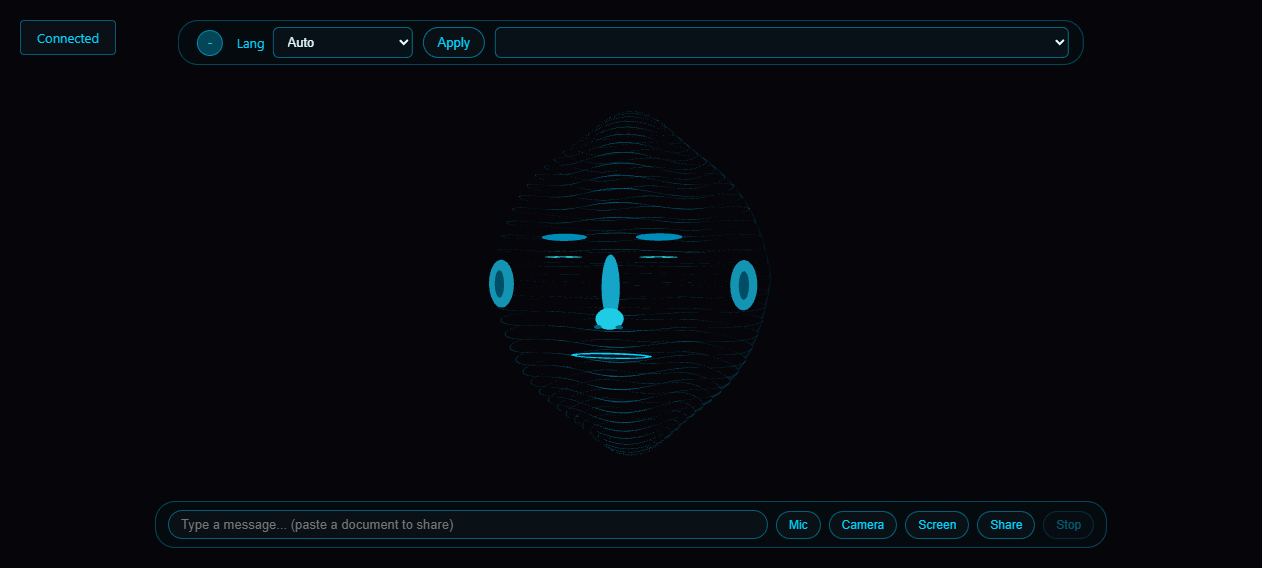 Face Chat’s animated head on screen — the face that talks back