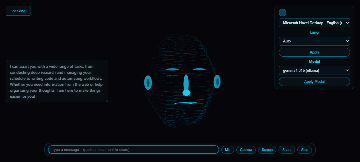 Face Chat speaking with a live text reply
