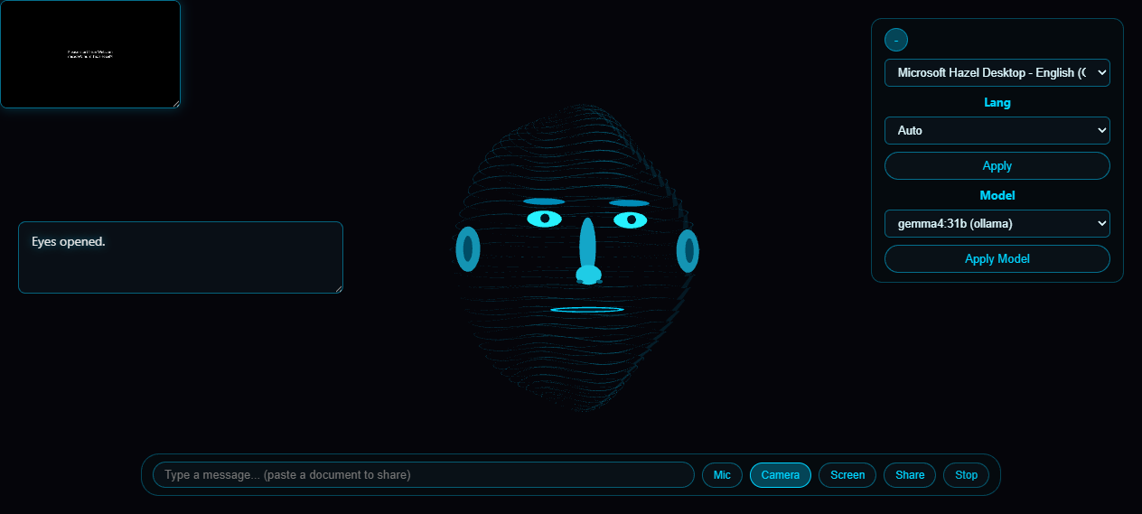 Camera feed panel with the eyes-opened state