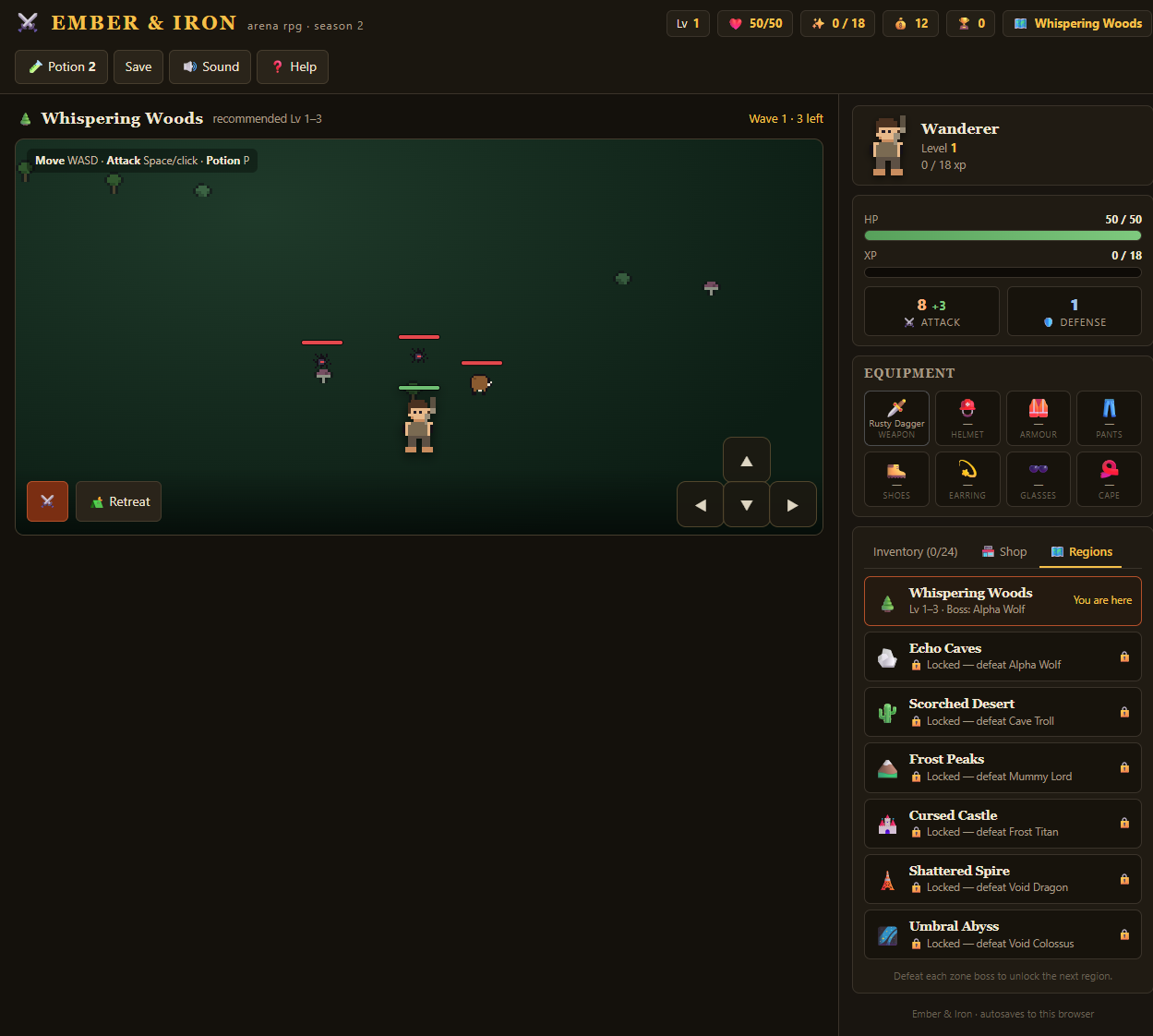 A wave in progress — enemies, health bars, and the wave counter